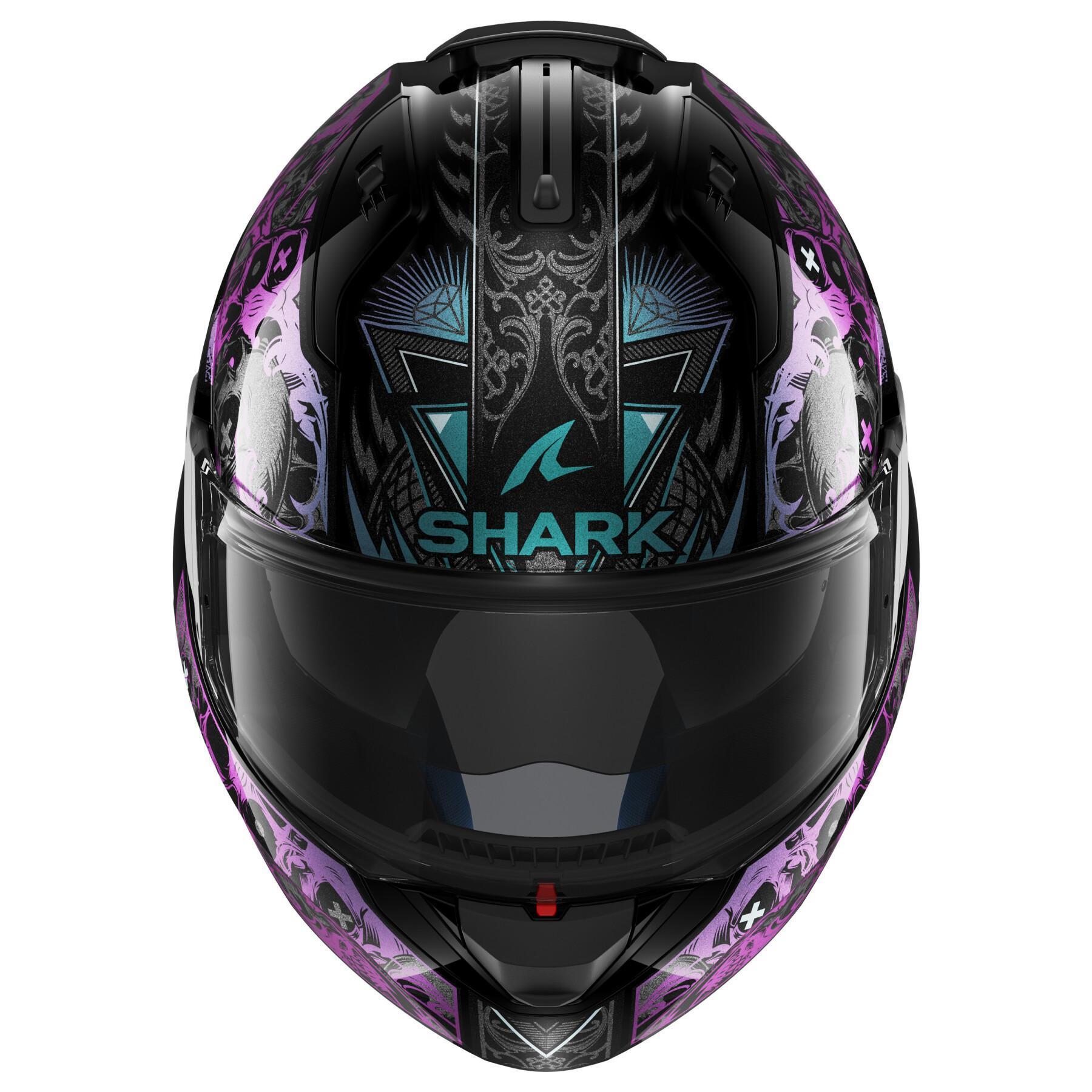 Modularer Motorradhelm Shark Evo Es K-Rozen Black Violet Glitter