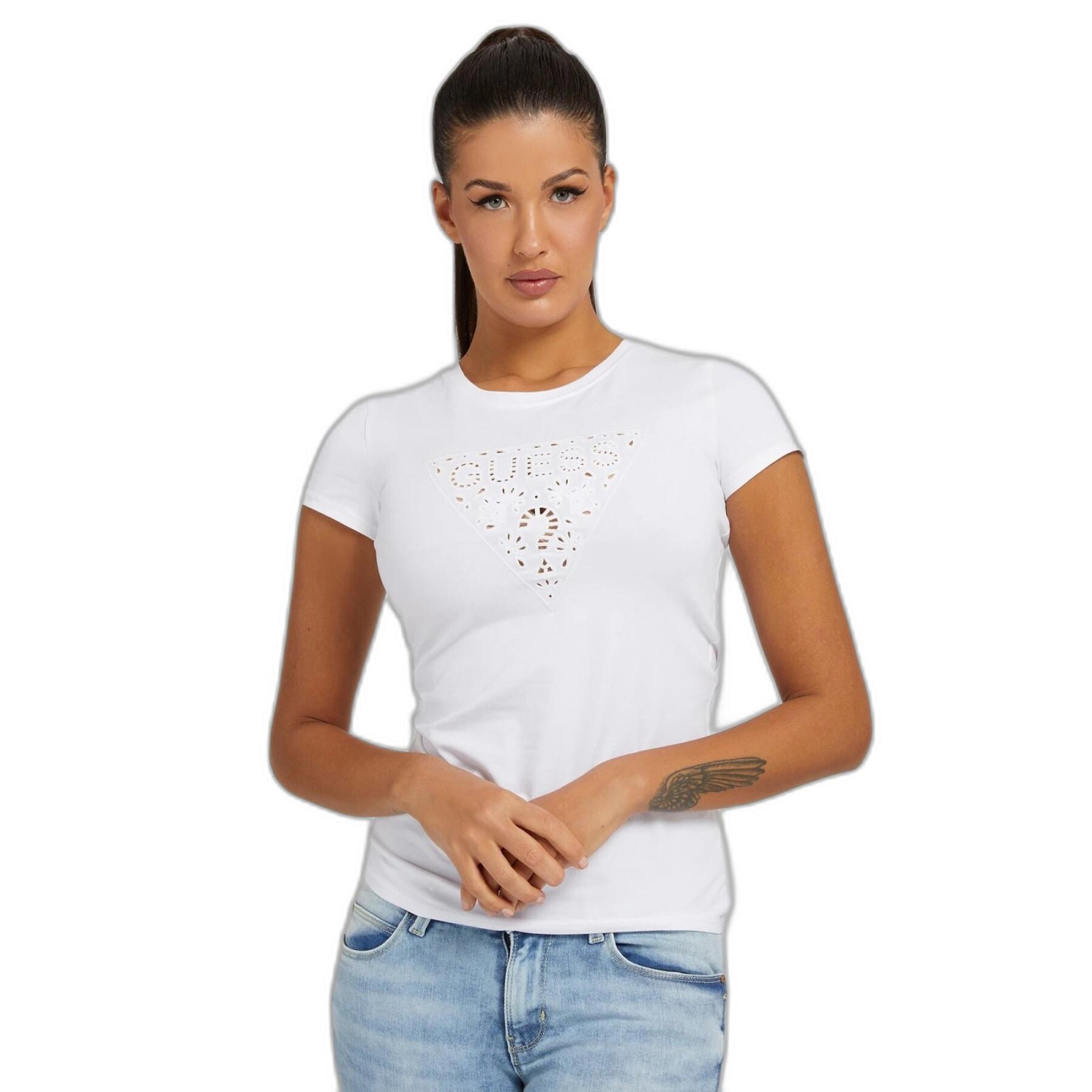 Kurzarm-T-Shirt, Damen Guess Eyelet Floral Logo R3